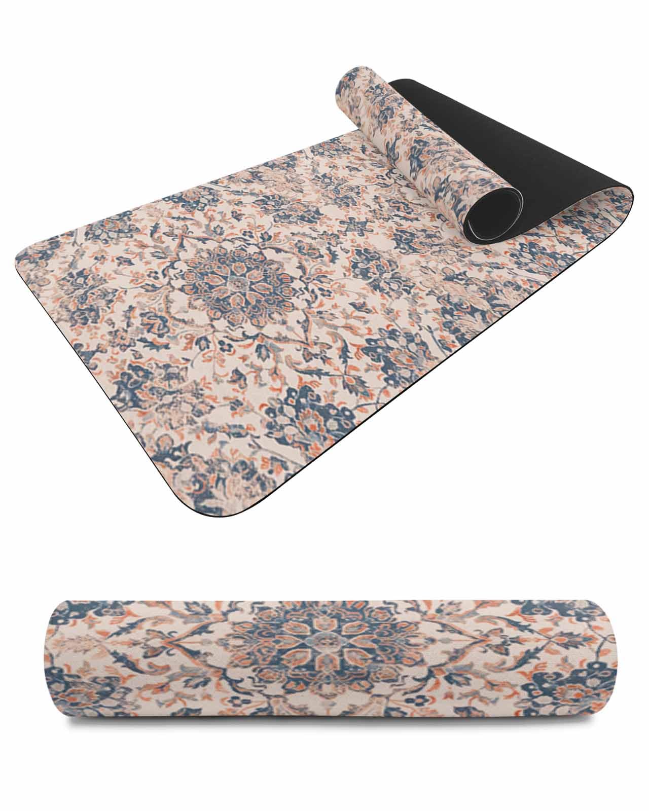 Debedcor Heat Proof Table Pads Waterproof Decorative, Boho Abstract Non-Slip Table Countertop Protector, Orange Vintage Ethnic Tribal Floral Insulation Mat for Dining Room, 48 x 12 Inches