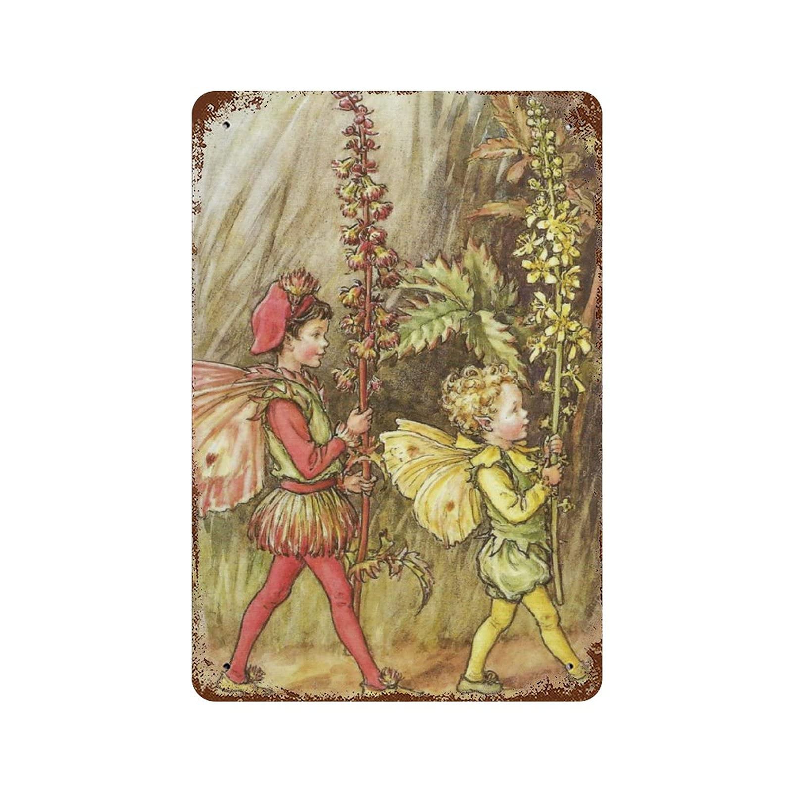 Retro Metal Aluminium Tin Sign The Agrimony Fairy Flower Fairies Vintage Wall Art Nursery Decor Fairy Print Home Decor Rustic Wall Decor For Living Room Kitchen Farm Decoration Gift For Men 8x5.5 Inch