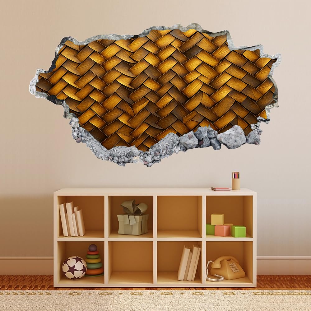 3D Wandtattoo Wanddurchbruch, Gewebte Textur Durchbruch Wandaufkleber für Kinderzimmer, sticker für Wohnzimmer, Gold Wandsticker, Wandbild Junge Mädchen Schlafzimmer