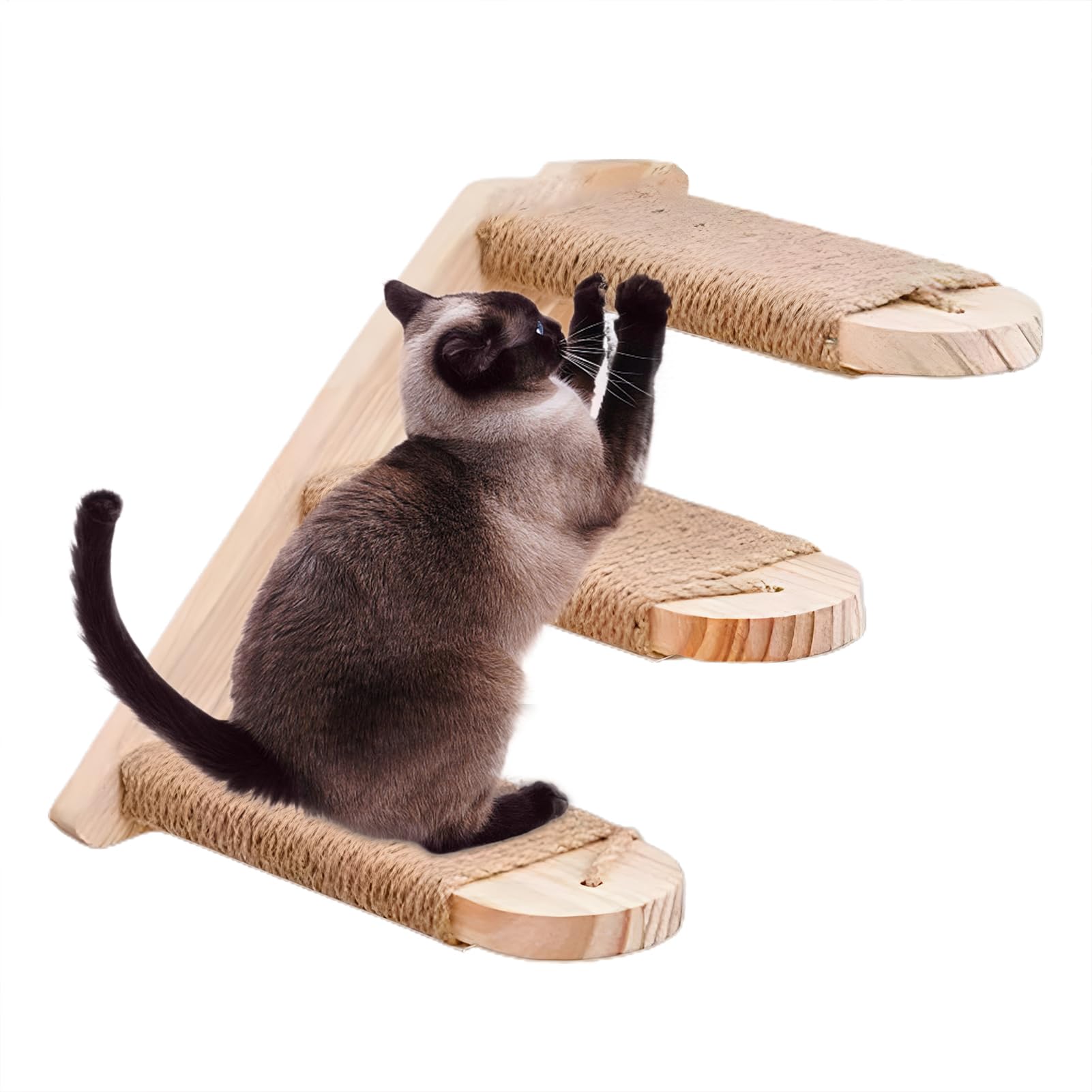 Cat Wall Steps - Sturdy Stairway for Cats | Space Saving Cat Climbing Shelf with Wooden Jute Rope Design for Playing and Resting, A:12x20x8cm B:34x20x8cm C:44x20x8cm