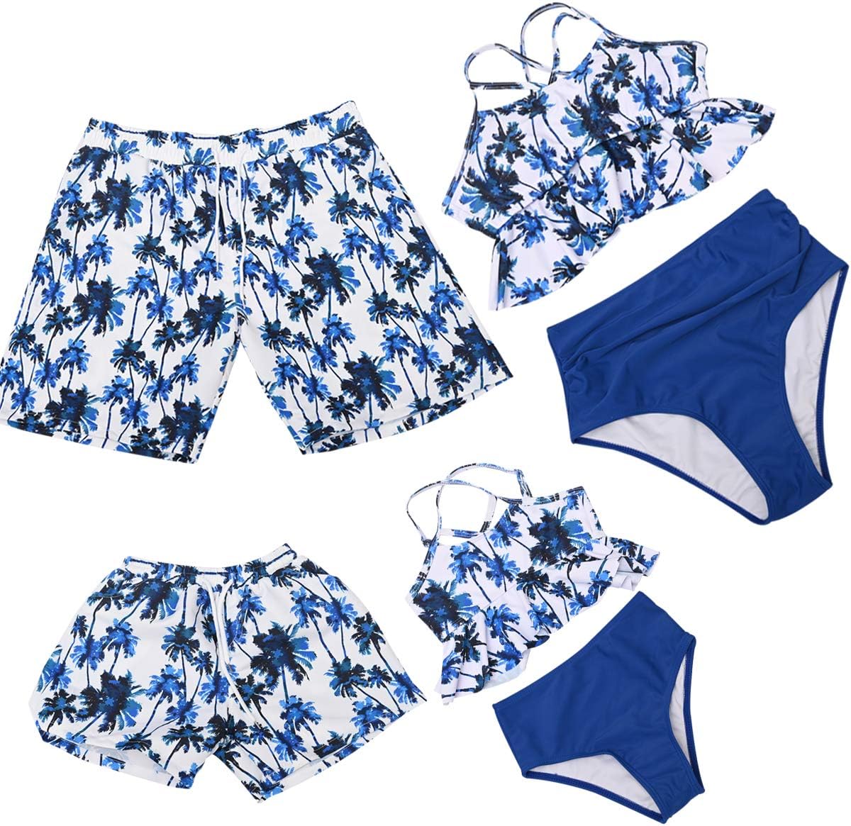Hulaha Family Matching Swimsuit Mens Summer Shorts Boy Beach Shorts Girls Swimwear Womens Printed Bathingsuit