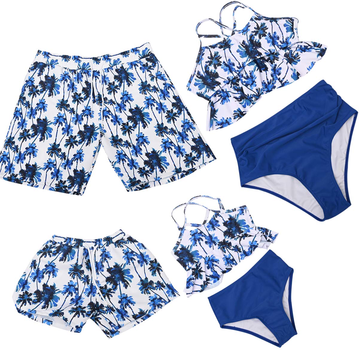 Hulaha Family Matching Swimsuit Mens Summer Shorts Boy Beach Shorts Girls Swimwear Womens Printed Bathingsuit