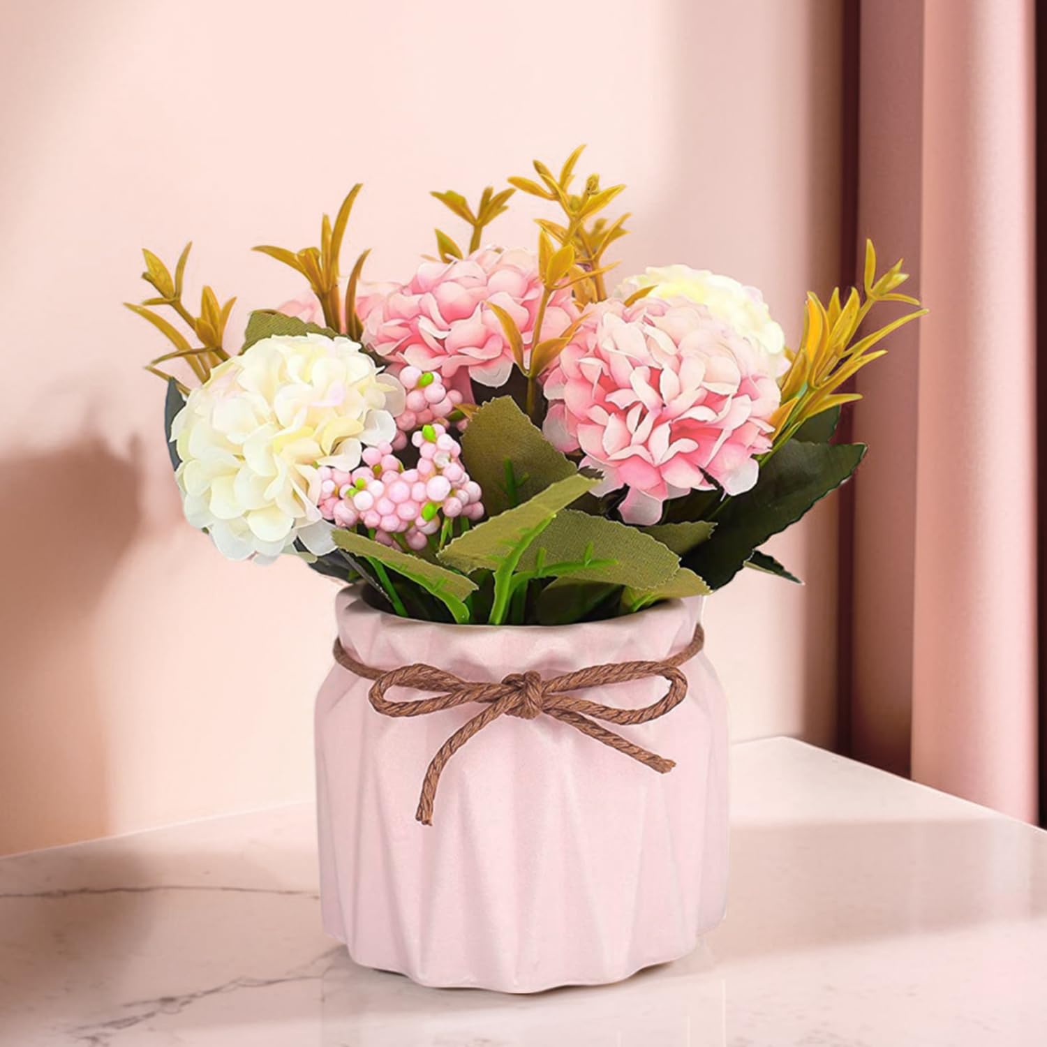 Ekhasa Nostrae Chrysanthemum Flower Ceramic Vase with Artificial Flowers Plant | Small Rose Flower Pots with Artificial Flowers for Home Decor Table Showpiece Living Room Office Wedding & Gift-image-19