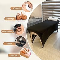 Vista 5 de Funda de cama de pestañas negra ajustada para mesa de pestañas de 6 pies o cama de masaje, extensión de pestañas elásticas de elastano para mesa