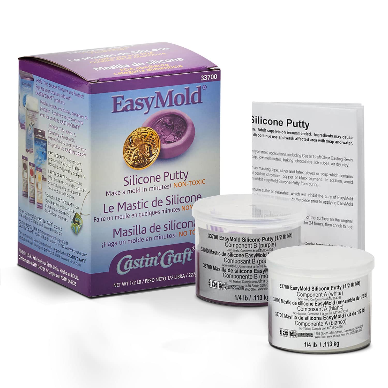 Environmental Technology Castin'Craft EasyMold Silicone Putty (½ lb Kit) 2 Part Molding Compound | Food Safe & Non-Toxic | Heat-Resistant Molds for Casting Resin & Epoxy | Mold Making in Minutes