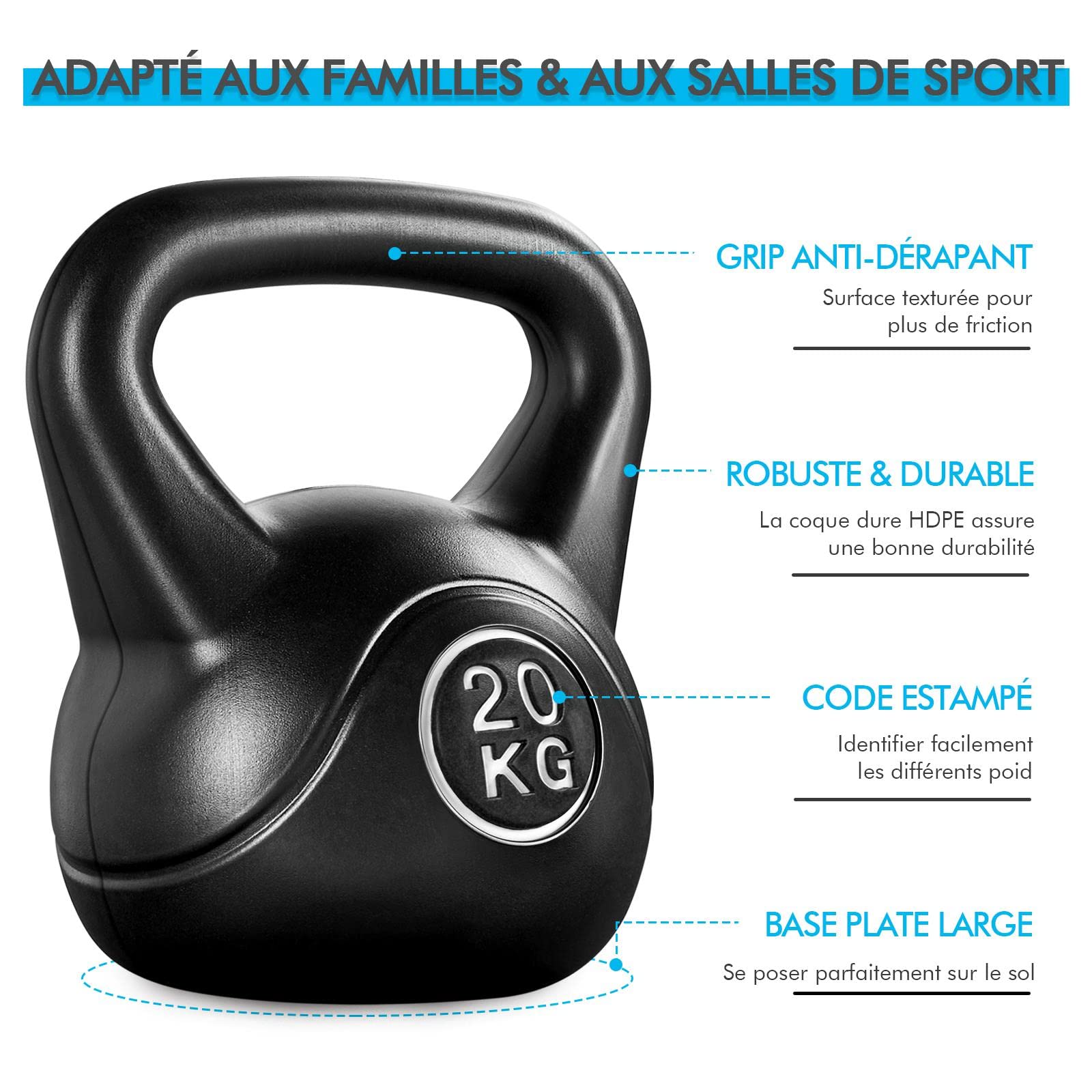 Yaheetech Kettlebell Variété de Poids 6/8/10/12/16/20 kg Fitness de Musculation à Domicile ou Gym pour Femmes et Hommes Sports Kettlebells