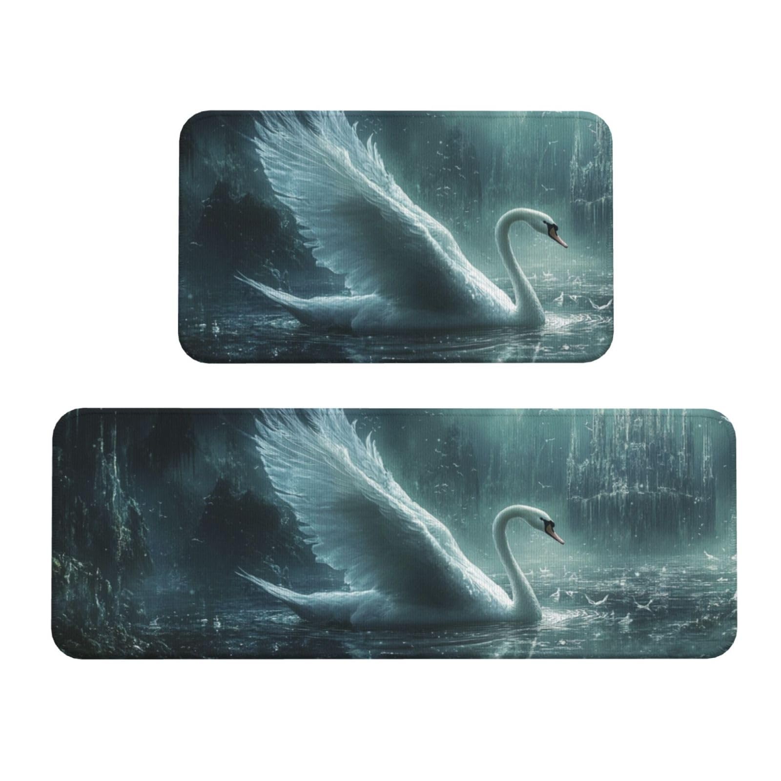 Juego de 2 tapetes acolchados para cocina lavables con diseño de cisne