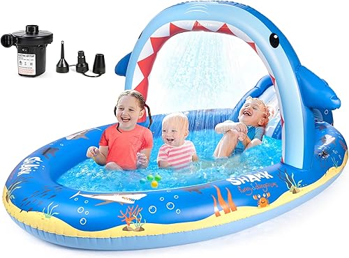 Miniatura 8 de SULIFEEL Centro de Juegos Inflable de Unicornio Arcoíris Piscina para Niños con Tobogán y Aspersor para Niños, 96"x59"x39" pulgadas Piscina para