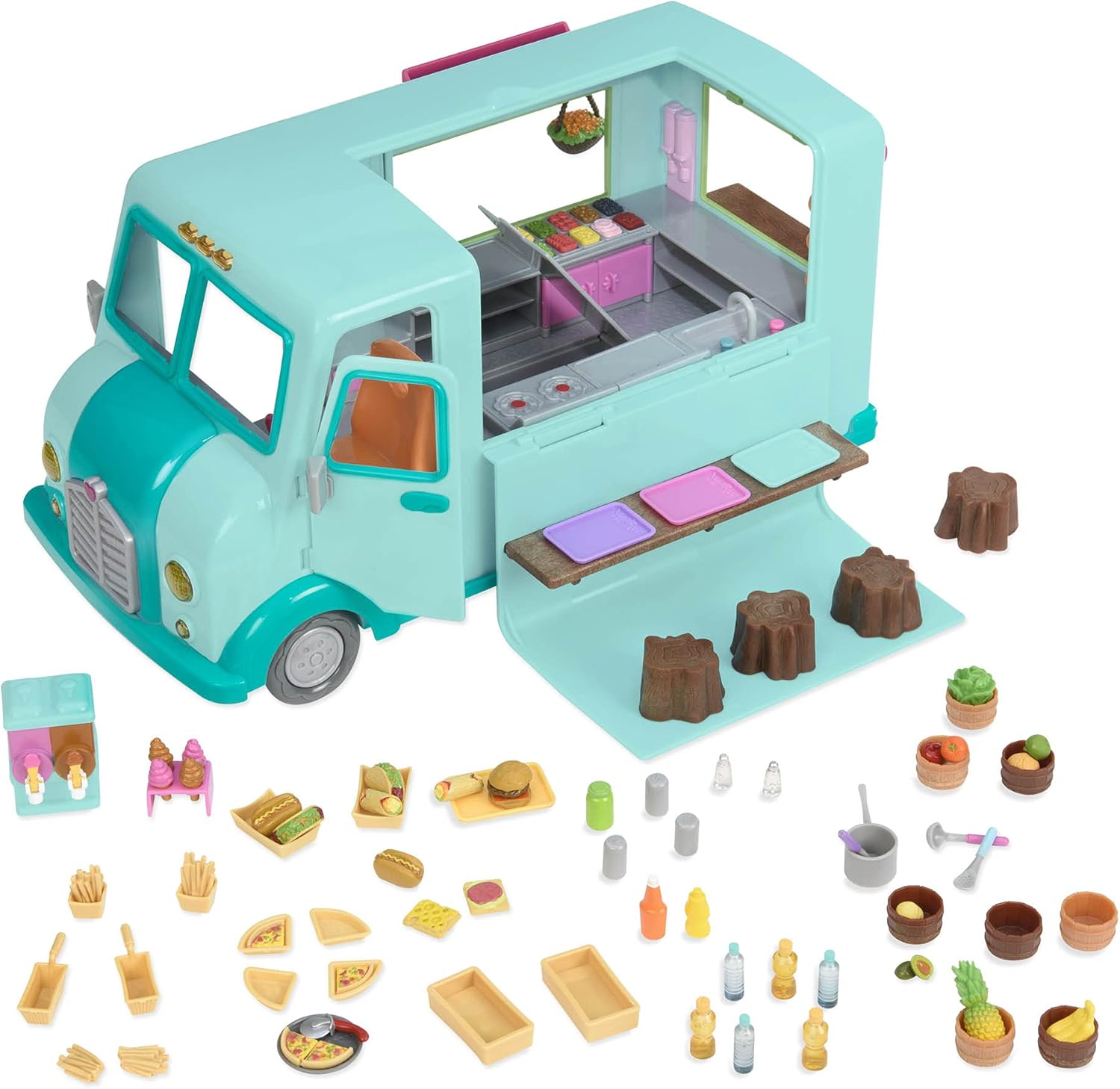 Li'l Woodzeez – Honeysuckle Sweets Food Truck with 89 Pieces Toy Set, Ice Cream Machine & Kitchen Accessories, Miniature Play Food, Collectible Toys for 3+ Years