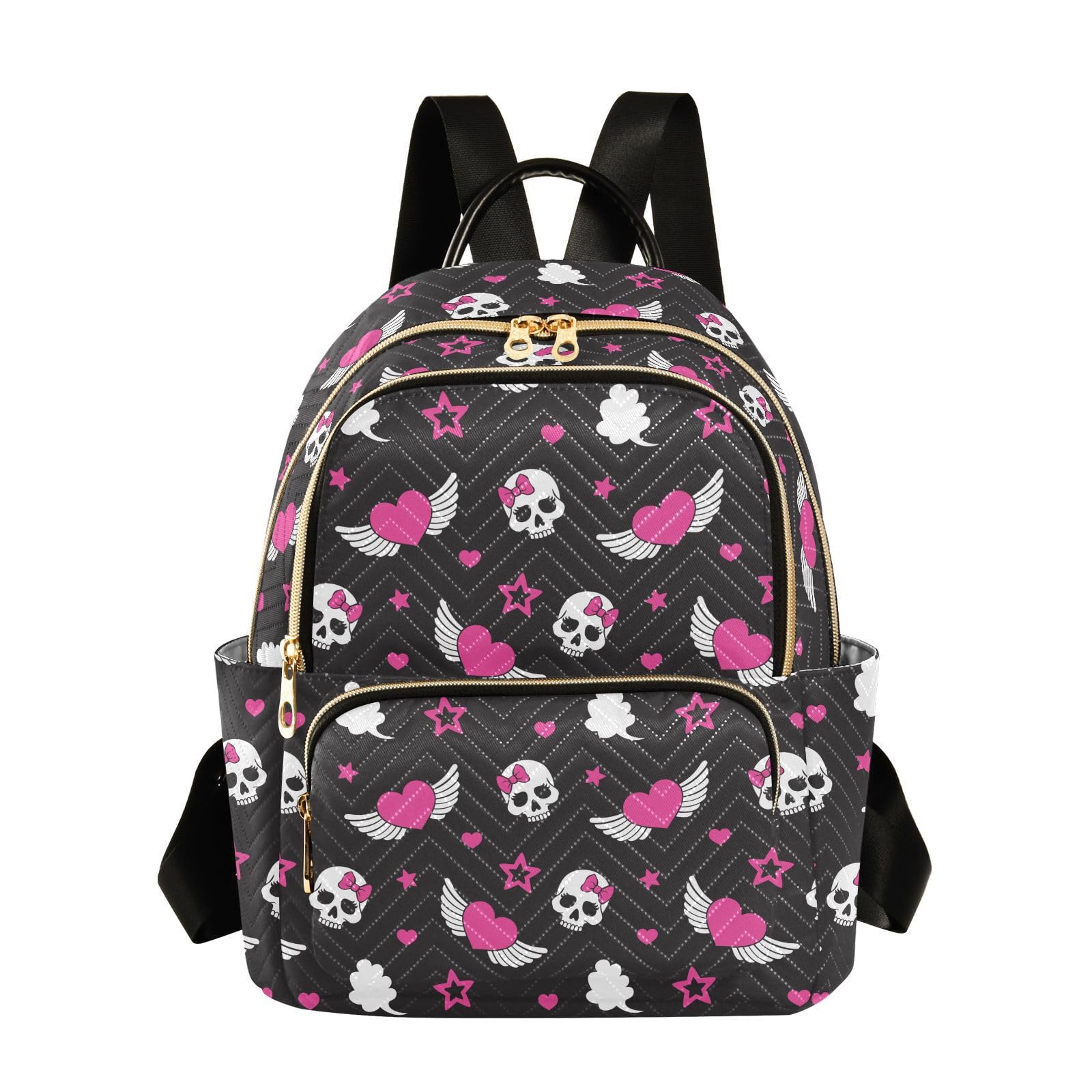 Skull Wings Heart Mini Backpack Fashion Purse for Women,M