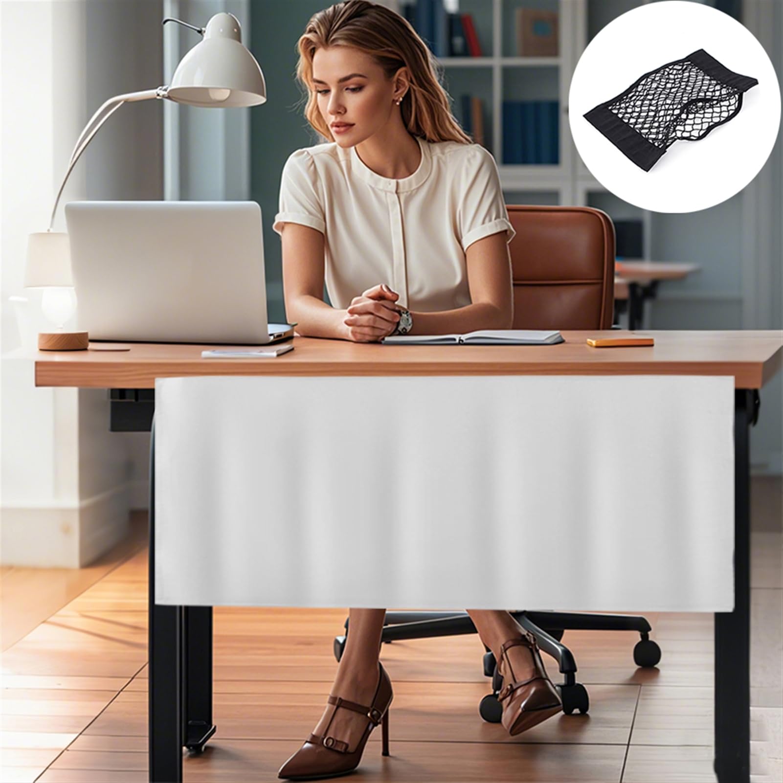 Icegrey Pannello per la Privacy sotto la scrivania con Rete per la Gestione dei Cavi, Pannello per scrivania Autoadesivo, Tenda per scrivania, per Ufficio e casa, Grigio, 180x38cm