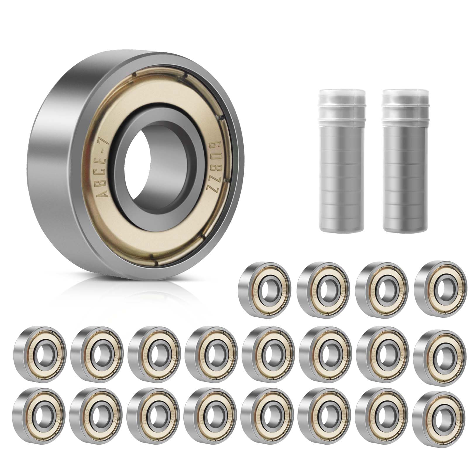 20 Stück Kugellager, 608ZZ 8x22x7 mm, Double Shielded Miniatur Rillenkugellager, Carbonstahl Präzisionslager, 608 Kugellager für Skateboards, Rollerblades, Fahrräder (20)