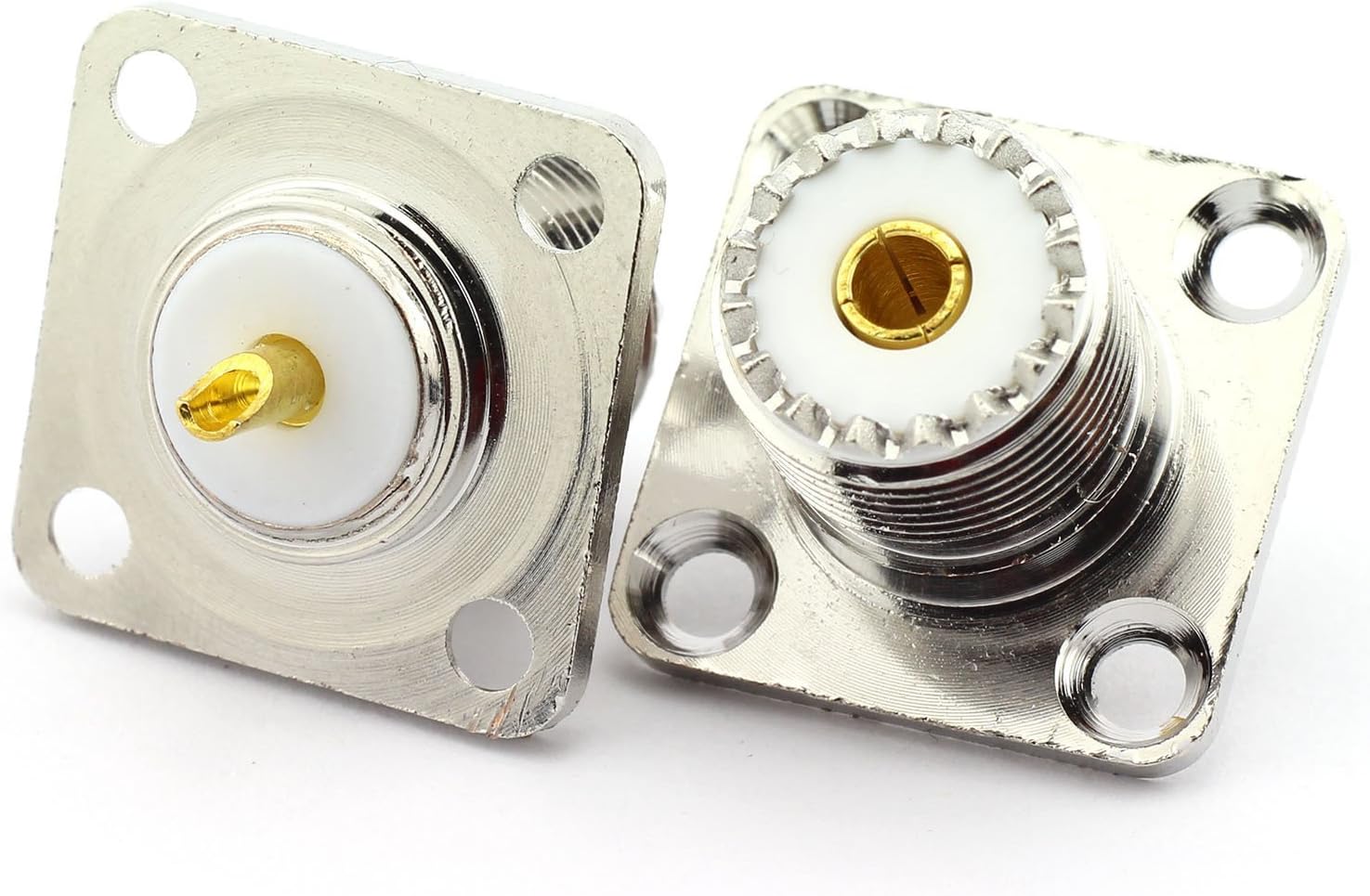 DHT Electronics2PCS UHF Female SO239 Jack 4 holes Panel Chassis Mount Flange Solder Cup Connector