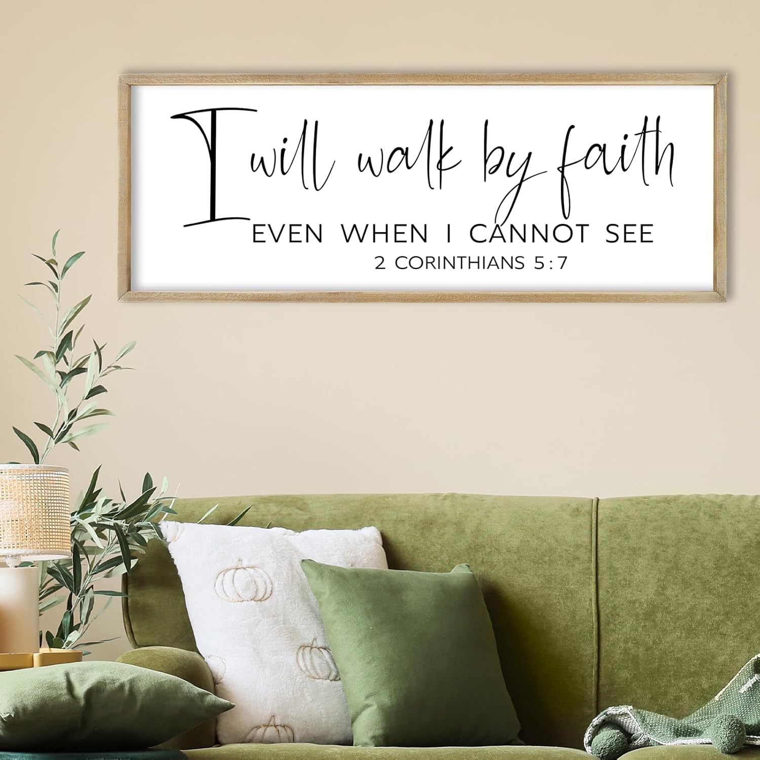 FZMHASLWW I Will Walk By Faith wall Decor 2 Corinthians 5:7 Faith Scripture Sign 32''×12'' Wall Art Hanging (Wood)