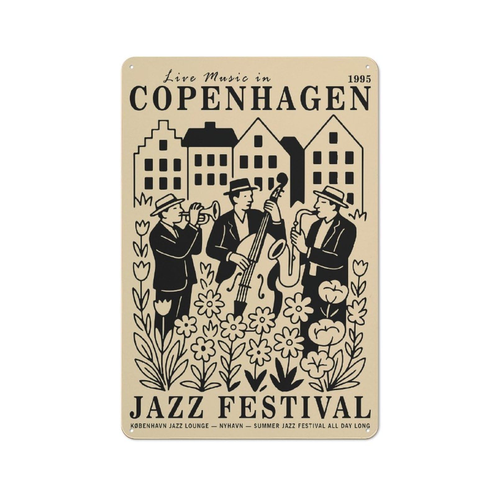Junmoney Style-4 Copenhagen Jazz Festival Retro Tin Wall Plaque 30X20cm For Hobby Room Or Studio, For Garage, Workshop And Man Cave Decoration