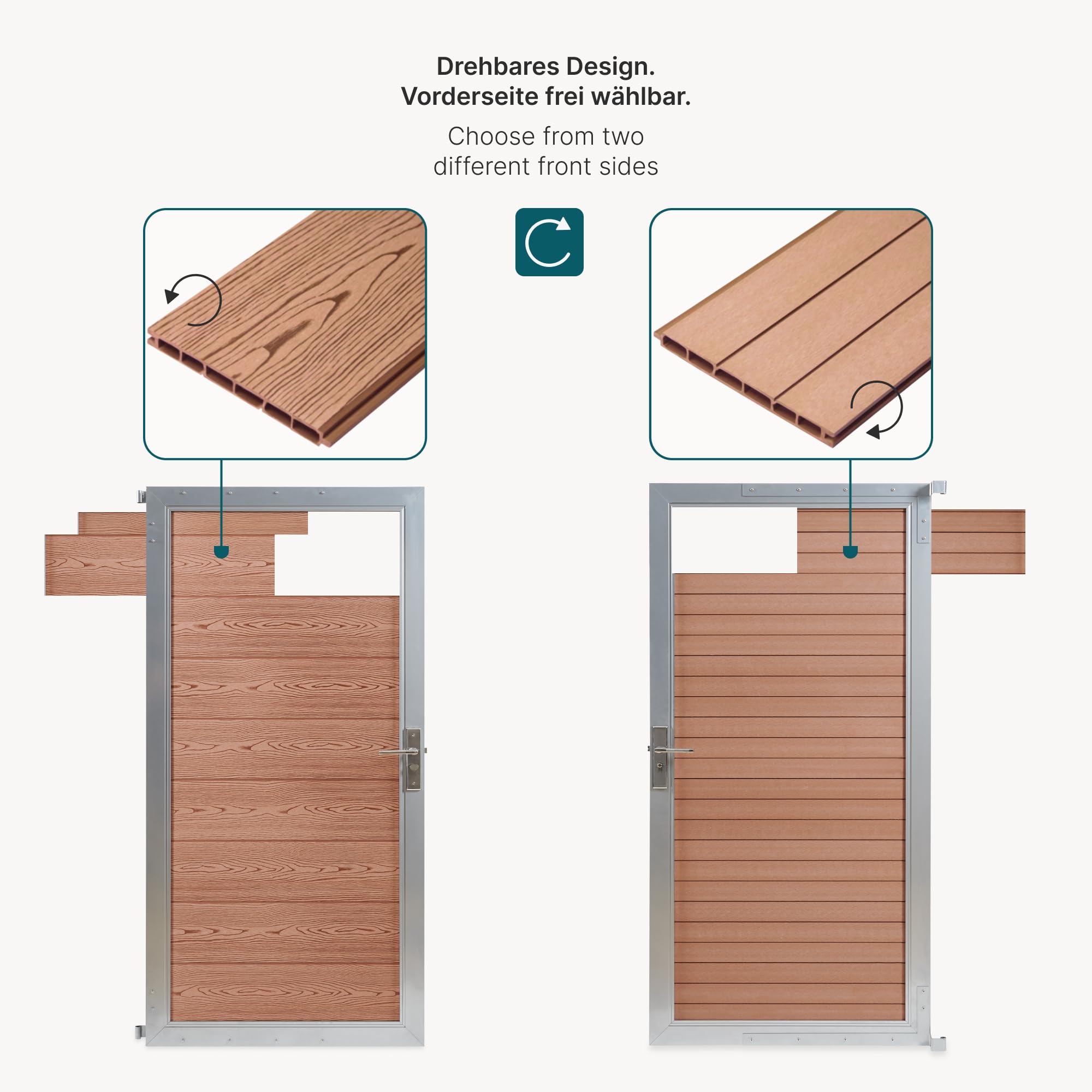 NEU.HOLZ Puerta de Jardin Segovia Resistente Puerta Exterior para Valla Exterior 90 x 180 cm con Cerradura y Llaves Marco de Aluminio y Lamas de WPC - Marrón