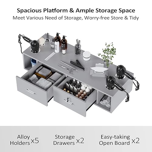 Miniatura 4 de Leadzm Estación de estilo de montaje en pared para estilista, equipo de peluquería de belleza, estación de gabinete de salón con cajones de bloqueo,