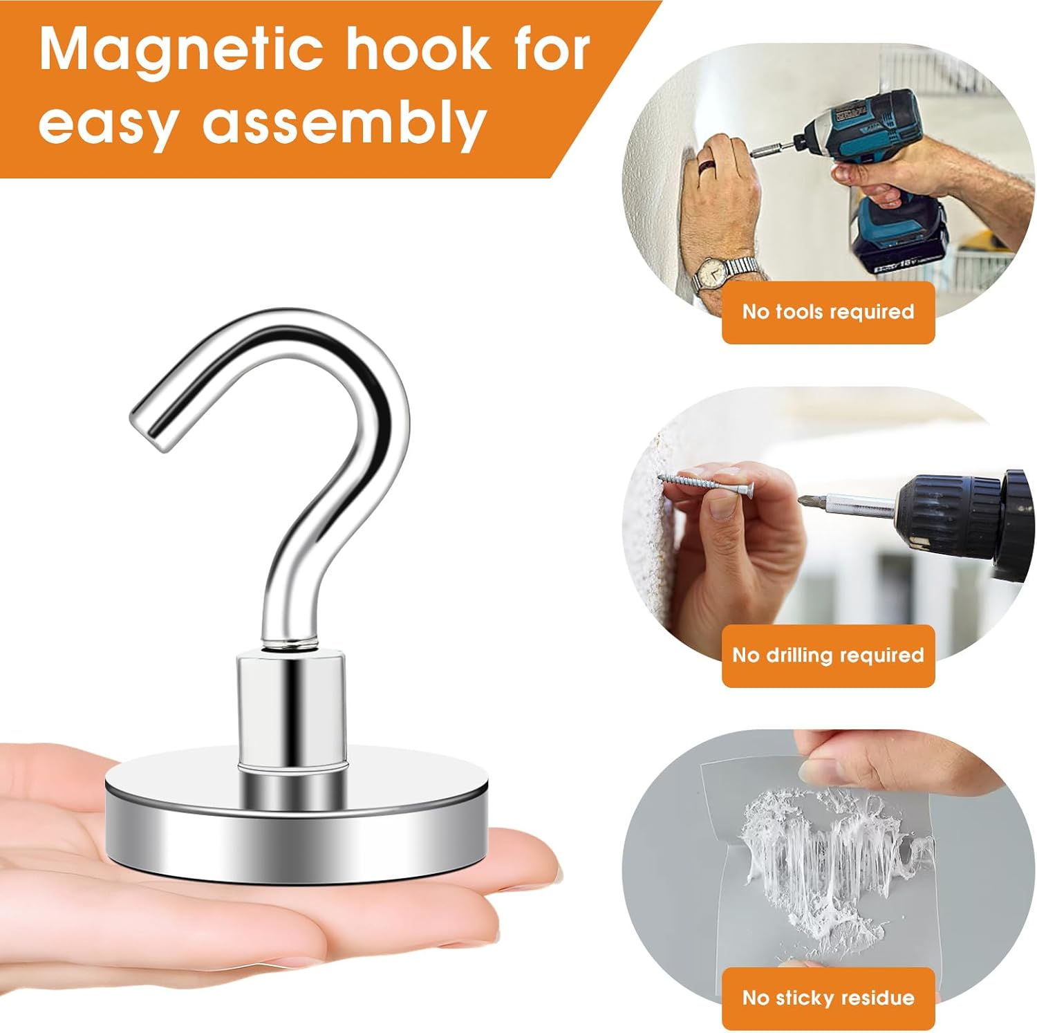 8 Pack Heavy Duty Magnetic Hooks, 110 LBS Strong Neodymium Magnet Hooks, Magnets with Hook for Hanging, Large Metal Hook Cruise for Cabins, Kitchen, Refrigerator (Silver)