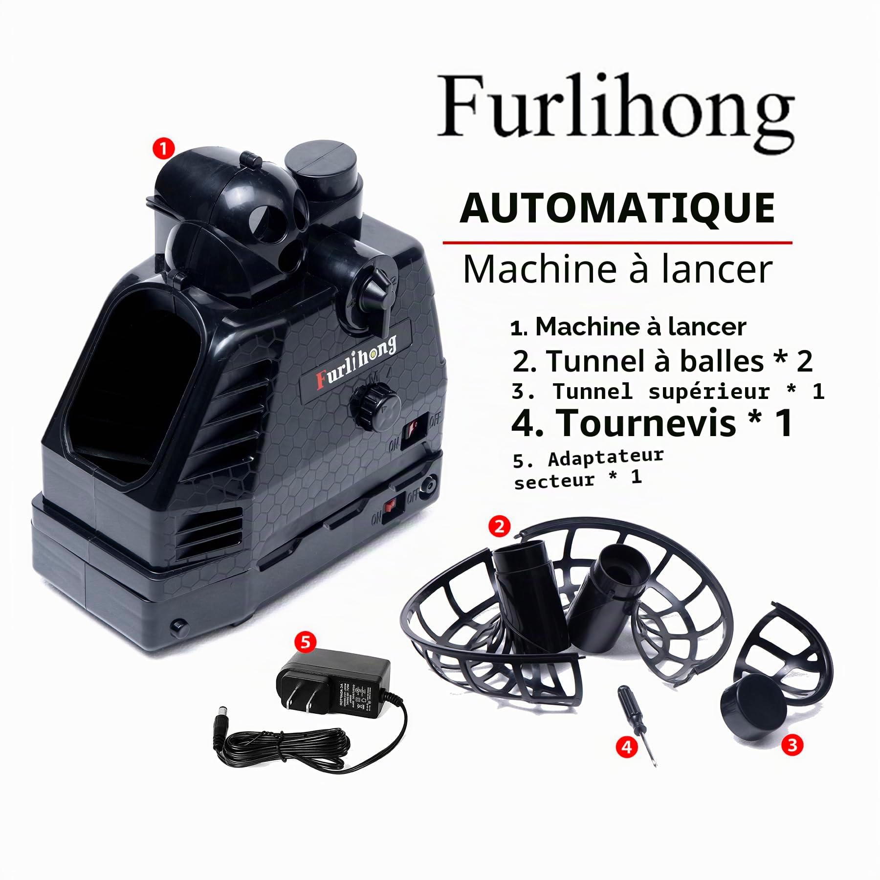 Furlihong Machine à balles de tennis 680BH - Angle de lancer réglable - Vitesse et intervalle - Oscillation automatique - Piles ou adaptateur 6 V CA