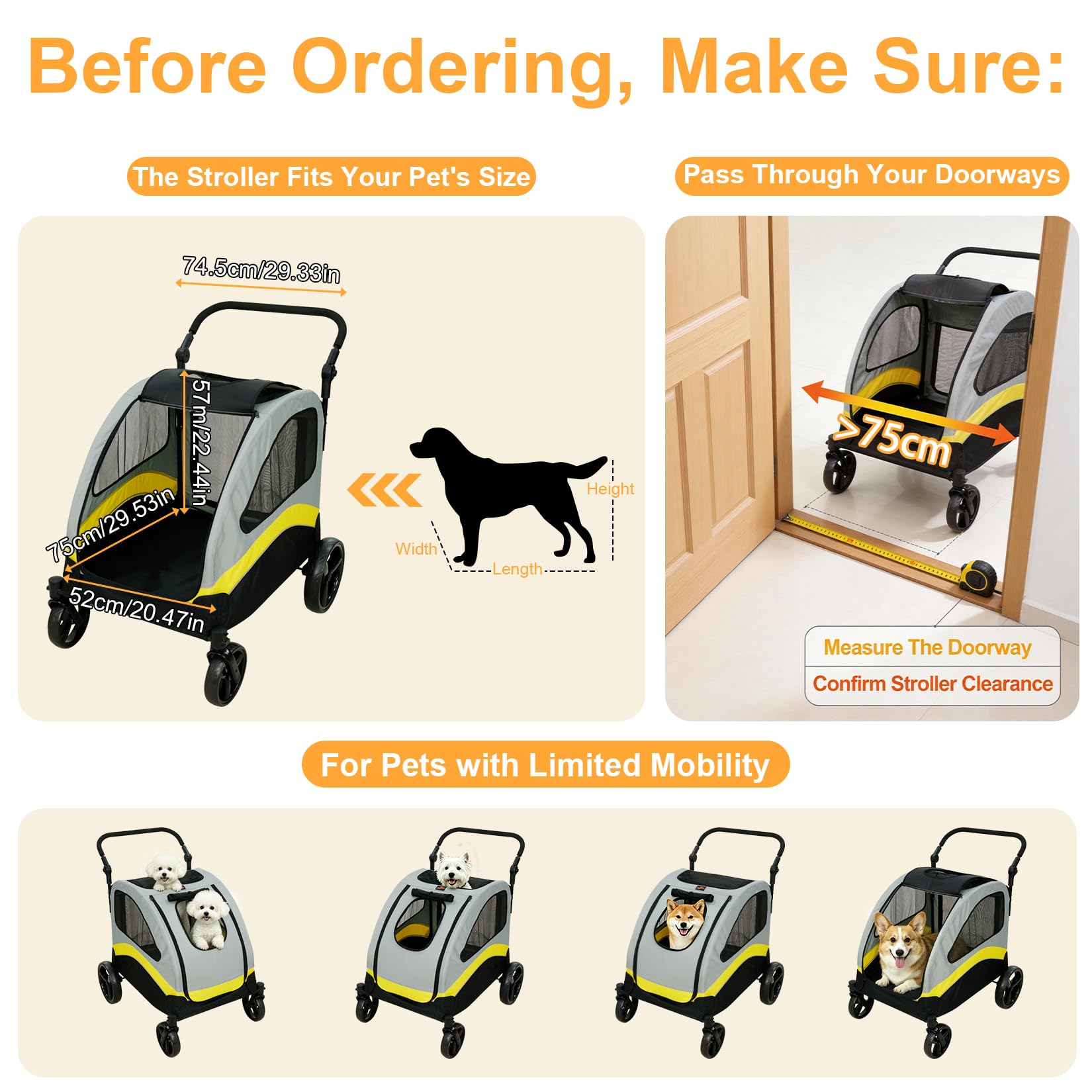 BingoPaw Poussette pour Chien, Poussette Chien Pliable 55kg Chariot pour Grand Chien en Tissu 600D Oxford