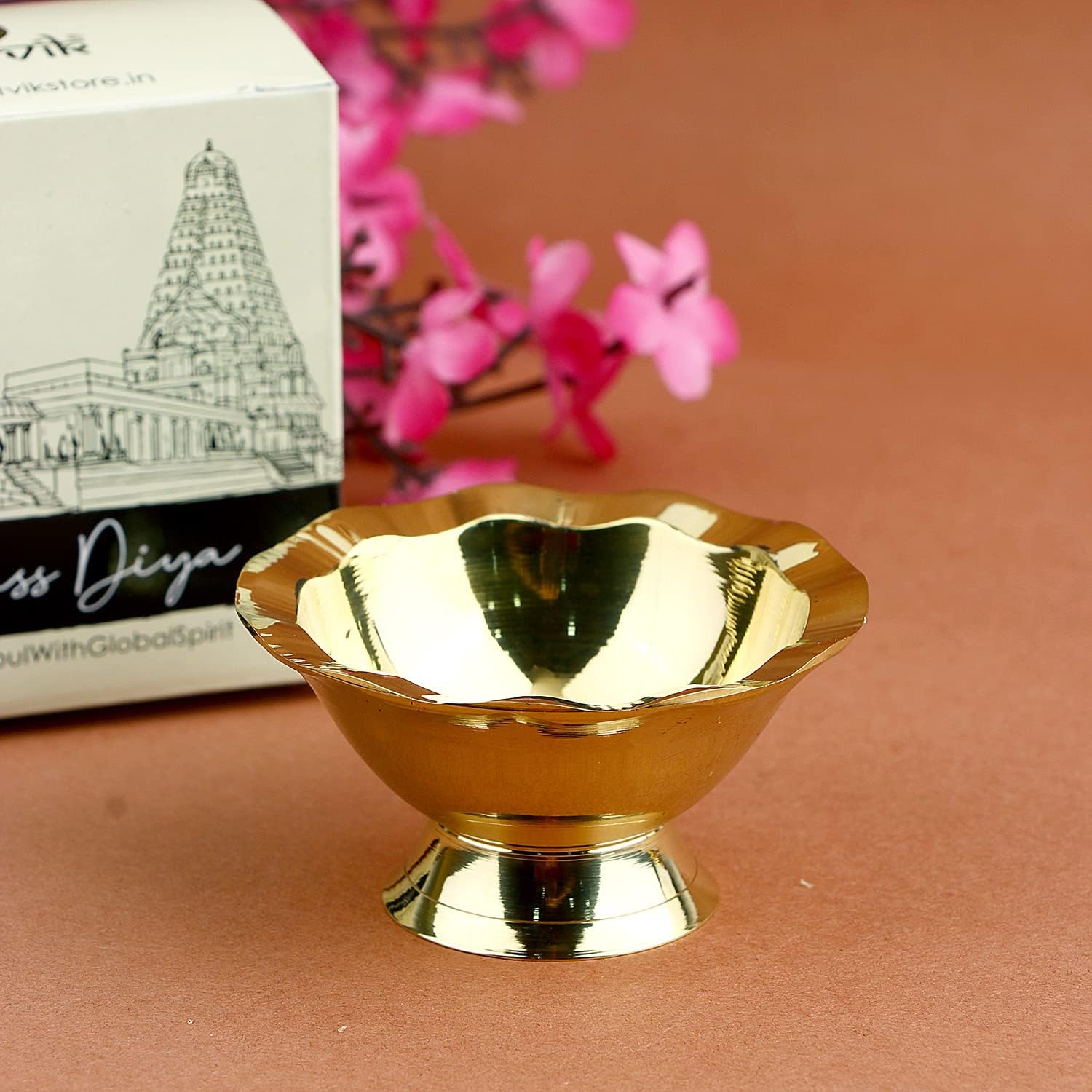 Satvik 4 Pc of Pure Brass Diya for Pooja Tibetan Buddhist Altar Supplies Oil Lamp Indian Puja Kutthu Vilakku Deepam Meditation Offering Butter Lamp Tea Light Holder Indian Housewarming Return Gifts