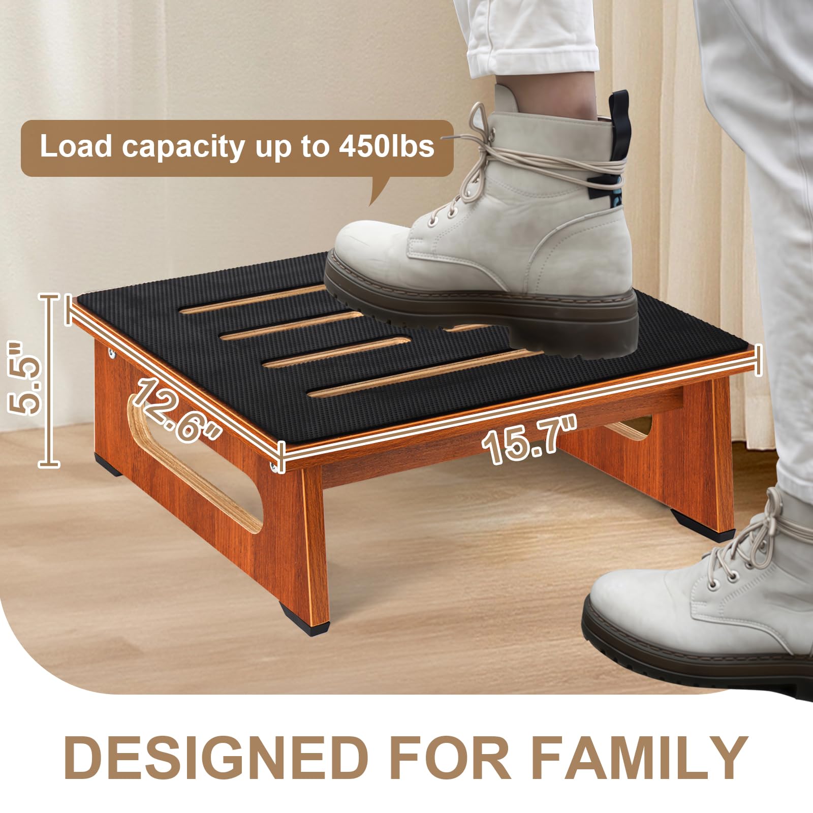 A Wooden Step Stool 8.7 Inch For Adults And Seniors With Non-Slip Rubber Pad, For Indoor And Outdoor Use, Portable Wooden Standing Aid For Bathroom