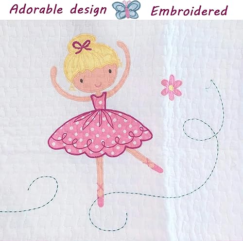 Miniatura 4 de Little Dancer - Juego de ropa de cama reversible de 100% algodón con bordado floral de mariposas, colcha (individual - 7 piezas 1 edredón + 1 funda