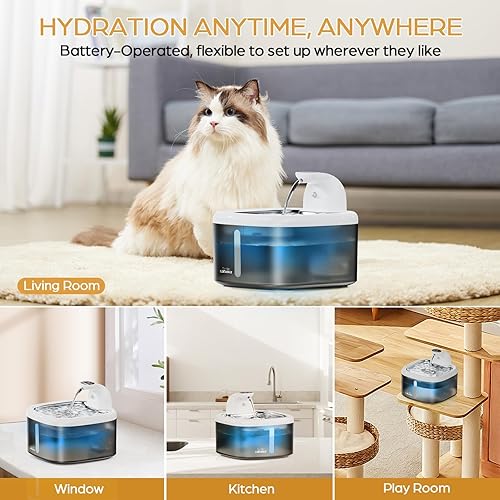 Miniatura 6 de Fuente de agua inalámbrica para gatos, 118 onzas3.5 L, fuente para gatos con bandeja de acero inoxidable, ultra silenciosa con sensor de movimiento,