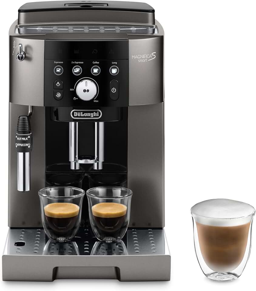 De'Longhi Magnifica S Smart ECAM250.​33.​TB, Máquina de Café Automática con Varilla de Leche, Tamaño Compacto, Máquina de Grano, Espumado Manual de Leche, 4 Recetas con un Solo Toque, Negro Titanio