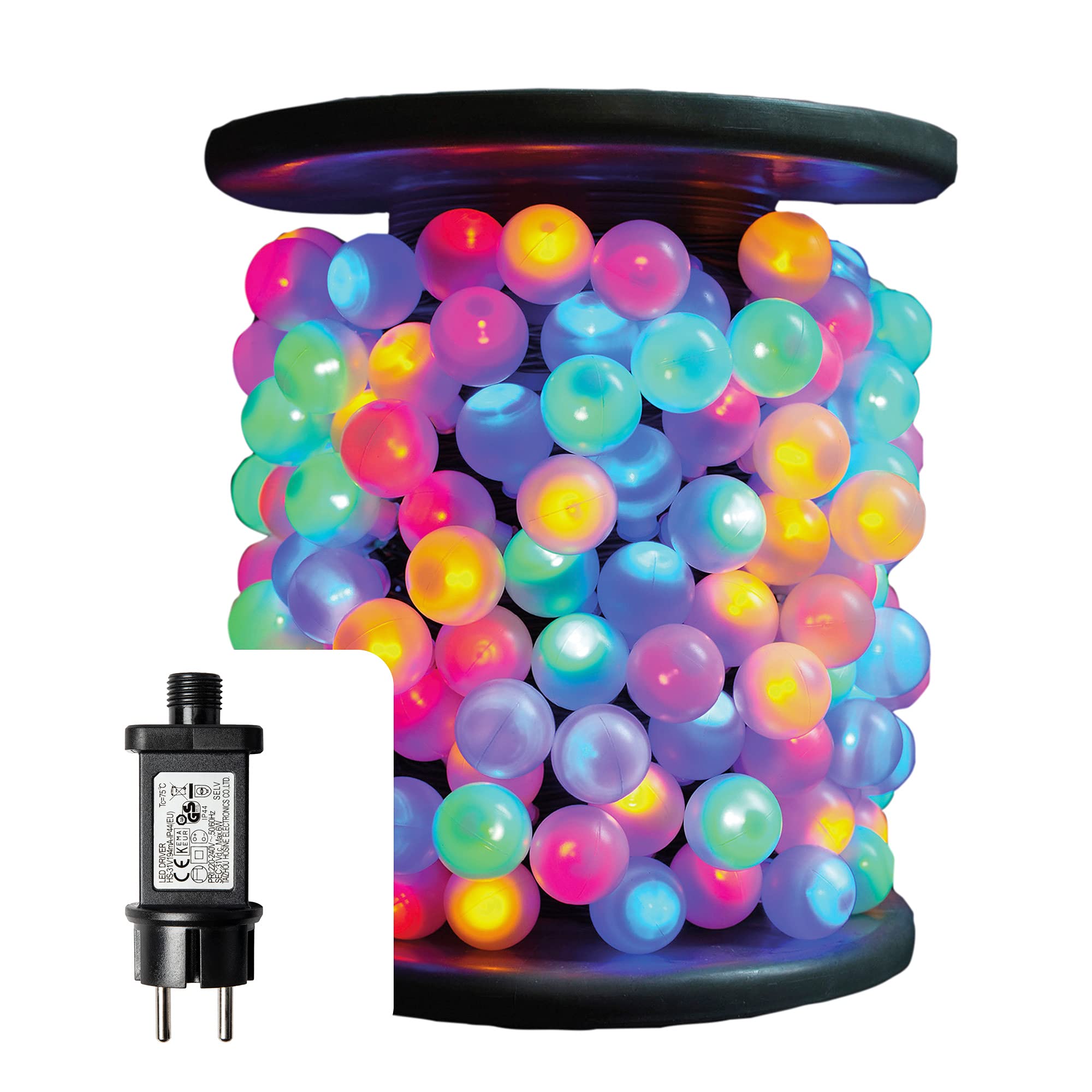 hellum Kugel Lichterkette außen mit Timer, LED Lichterkette mit 180 bunte Glühbirnen, Strombetrieben Partybeleuchtung beleuchtet 12,9m zu Weihnachten, Party-Deko, Garten, Sommer, 578300(530292?