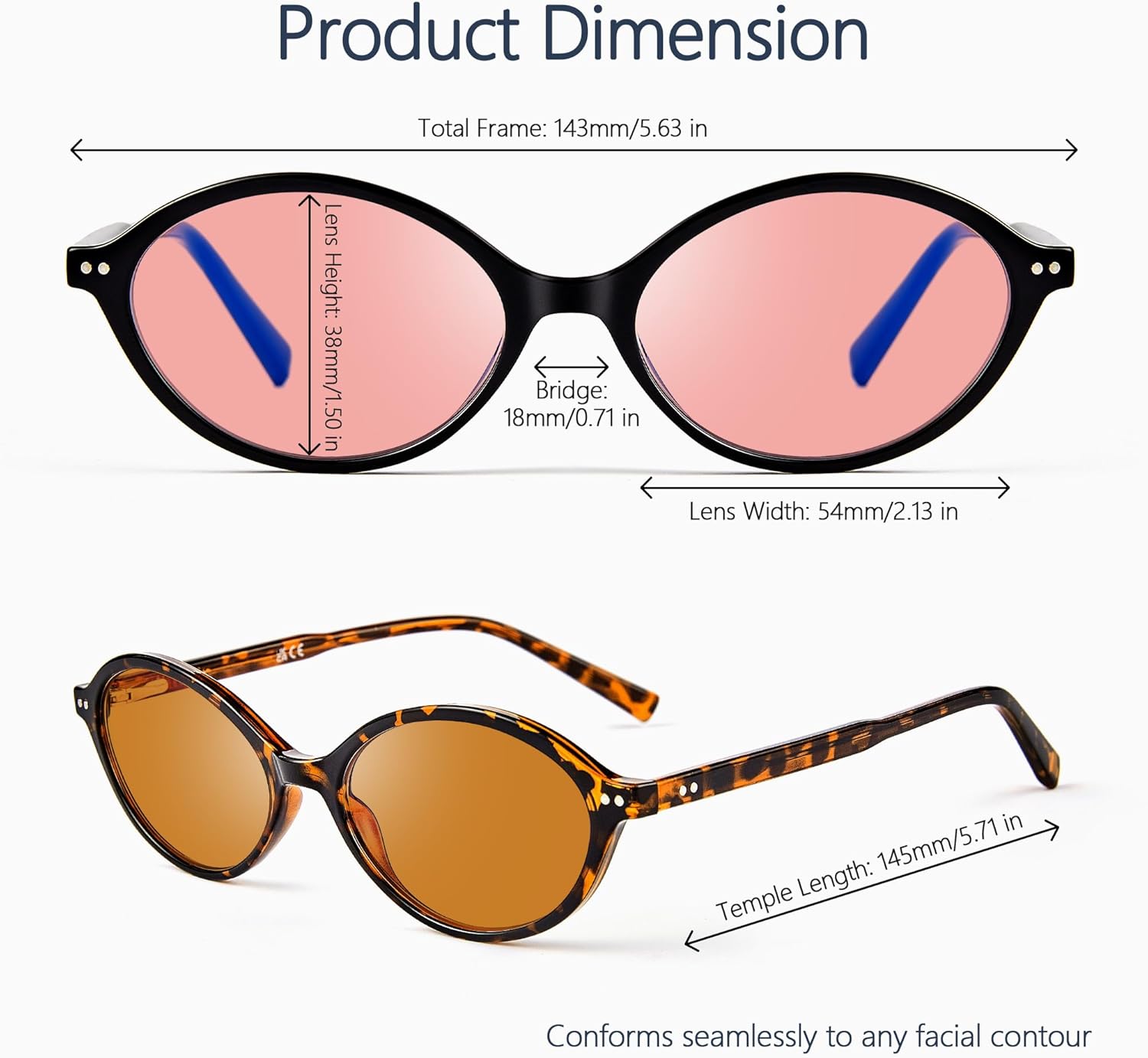 Blue Light Blocking Glasses for Women, Retro Oval Frame Glasses Anti Eyestrain & UV Glare JF6225