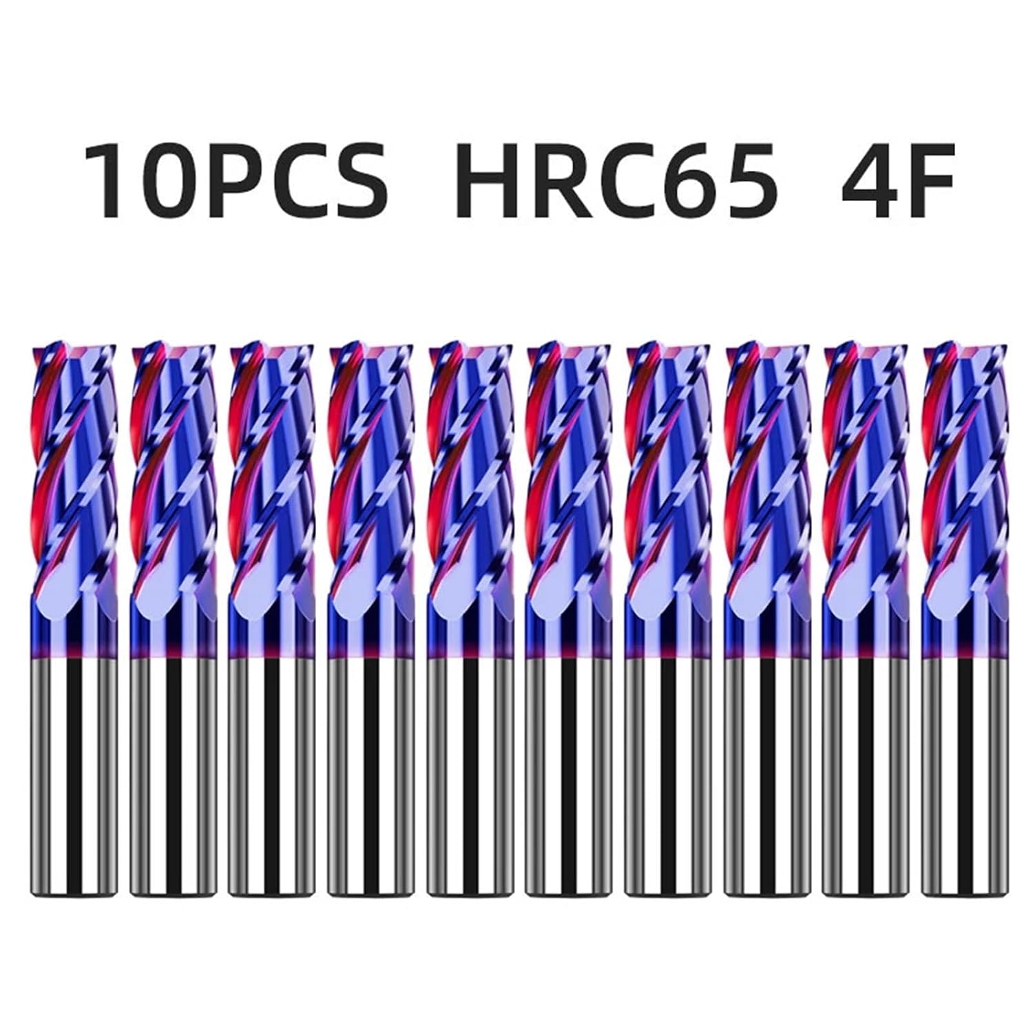 HRC65 Carbide End Mill 4 Flutes Metal Milling Cutter Cutting Tool CNC Maching Coating Flat Endmills for Stainless Steel 10Pcs(D12xD12x100L)