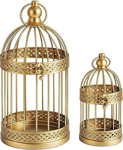 Vela Lanterns Portavelas decorativo para jaula de pájaros, farol decorativo para centro de mesa, dorado, juego de 4