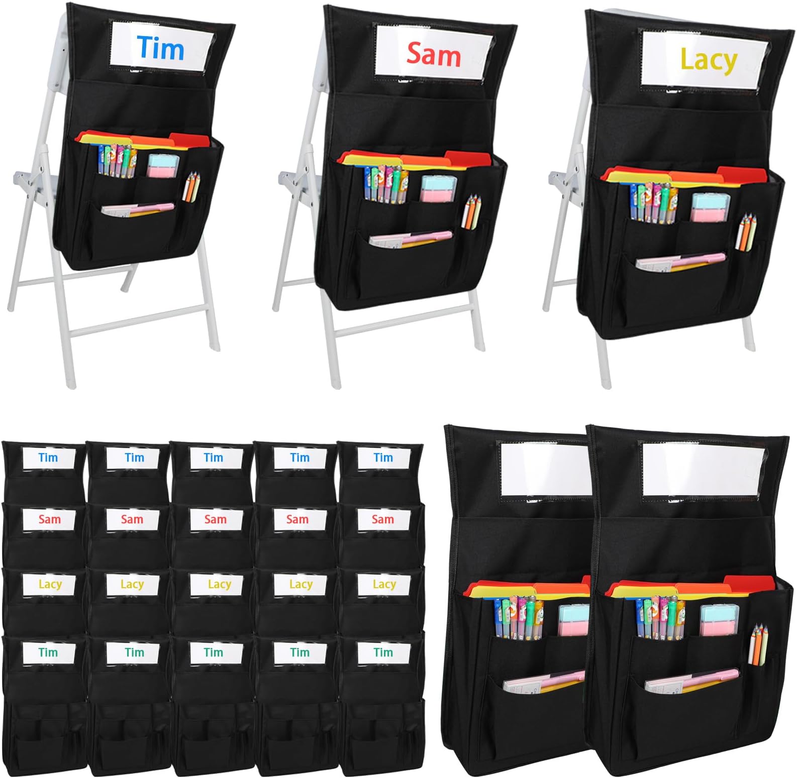 Qeeenar 20 pcs Chairs Storage Pocket Classroom Seat Pockets