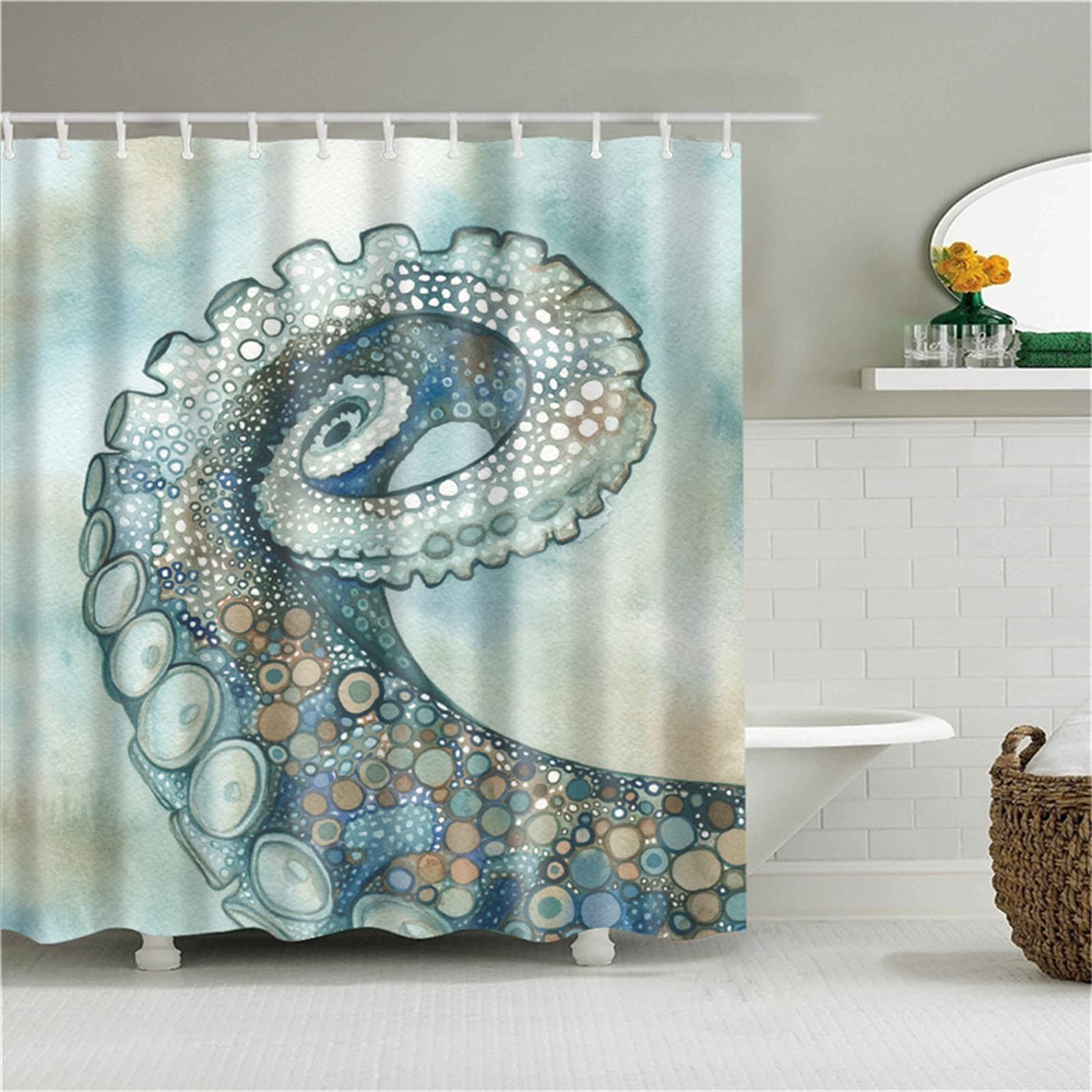Tenda per Doccia, Octopus Dieci Tenda Doccia Antimuffa Colorate Impermeabile e Tenda Doccia Tessuto, Modello di Stampa di Digital 3D della, con Ganci Tenda Doccia, Tenda Vasca da Bagno 300x180cm