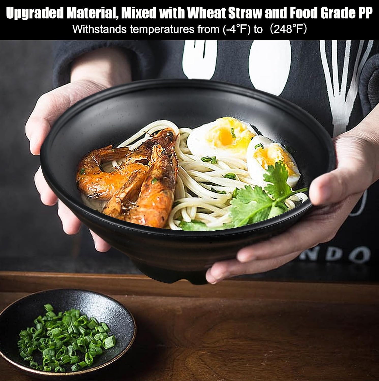 shopwithgreen Thin Plastic & Wheat Straw Japanese Ramen Bowl Set of 4, 44 OZ Large Ramen Bowls for Pho Thai Udon Noodles Soup, Dishwasher & Microwave Safe Bowls, Wheat Straw Bowls Set, NOT CERAMIC image 5