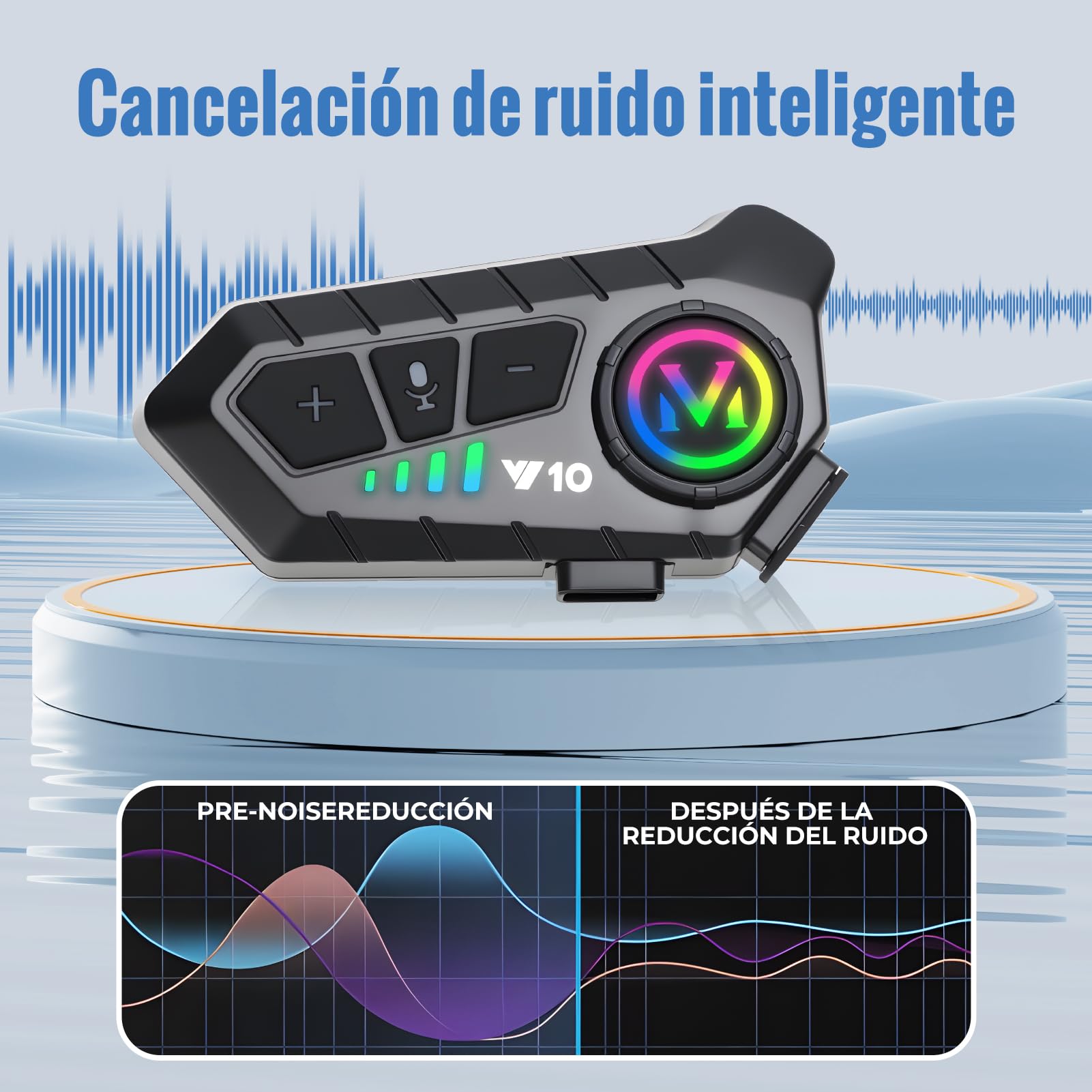 Auricolare Casco Moto, 5.3 Bluetooth Cuffie Casco Moto, Y10 Interfono Casco con IPX6 Impermeabile, Smart Connessioni, Risposta Automatica, Cancellazione del Doppio Rumore