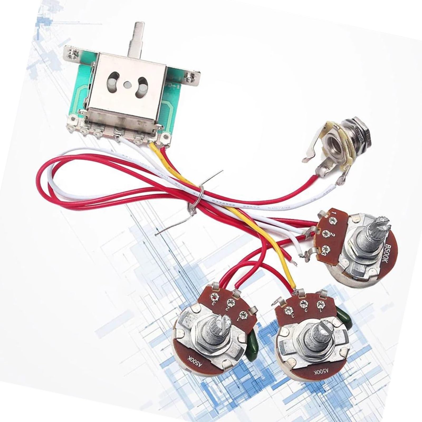 Arnés Cableado Guitarra Profesional Potenciómetro de 500k con arnés de cables para guitarra interruptor de palanca de 5 vías 1 volumen 2 tonos conector para potenciómetro