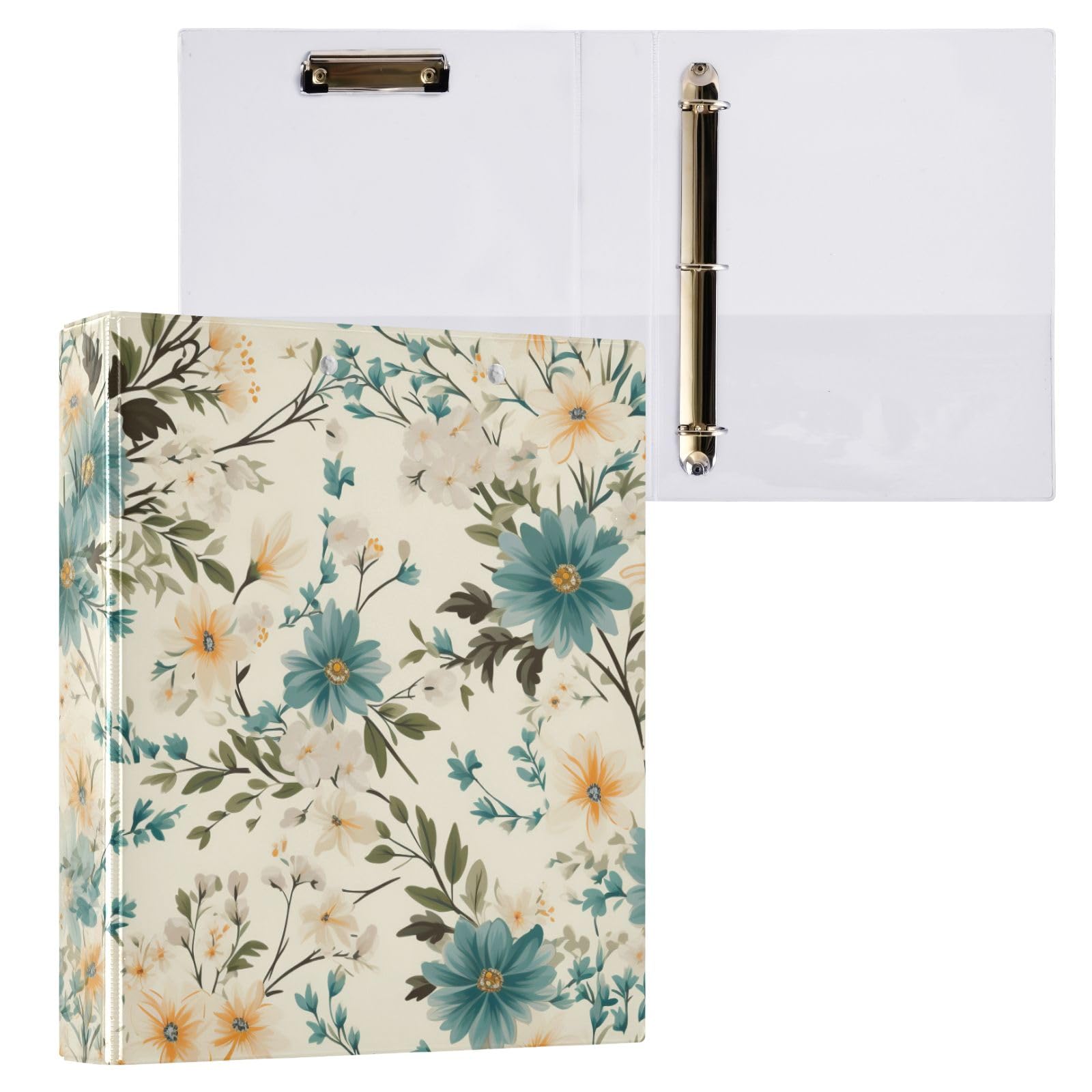 Raccoglitore a 3 anelli con motivo floreale primaverile, senza cuciture, 3,8 cm, contiene 200 fogli, raccoglitori a 3 anelli con clip in metallo antiscivolo