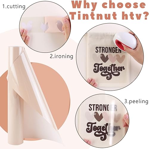 Miniatura 3 de Tintnut Vinilo HTV color melocotón pálido, 10 pulgadas x 6 pies, vinilo de transferencia de calor, paquete de vinilo marrón HTV para planchar en