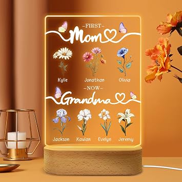 First Mom Now Grandma Customized Acrylic Plaque, Birth Month Flower Personalized Mothers Day Gifts for Mom from Daughter Grandma Garden Sign Custom Plaque, Mimis Garden Sign Mothers day 3
