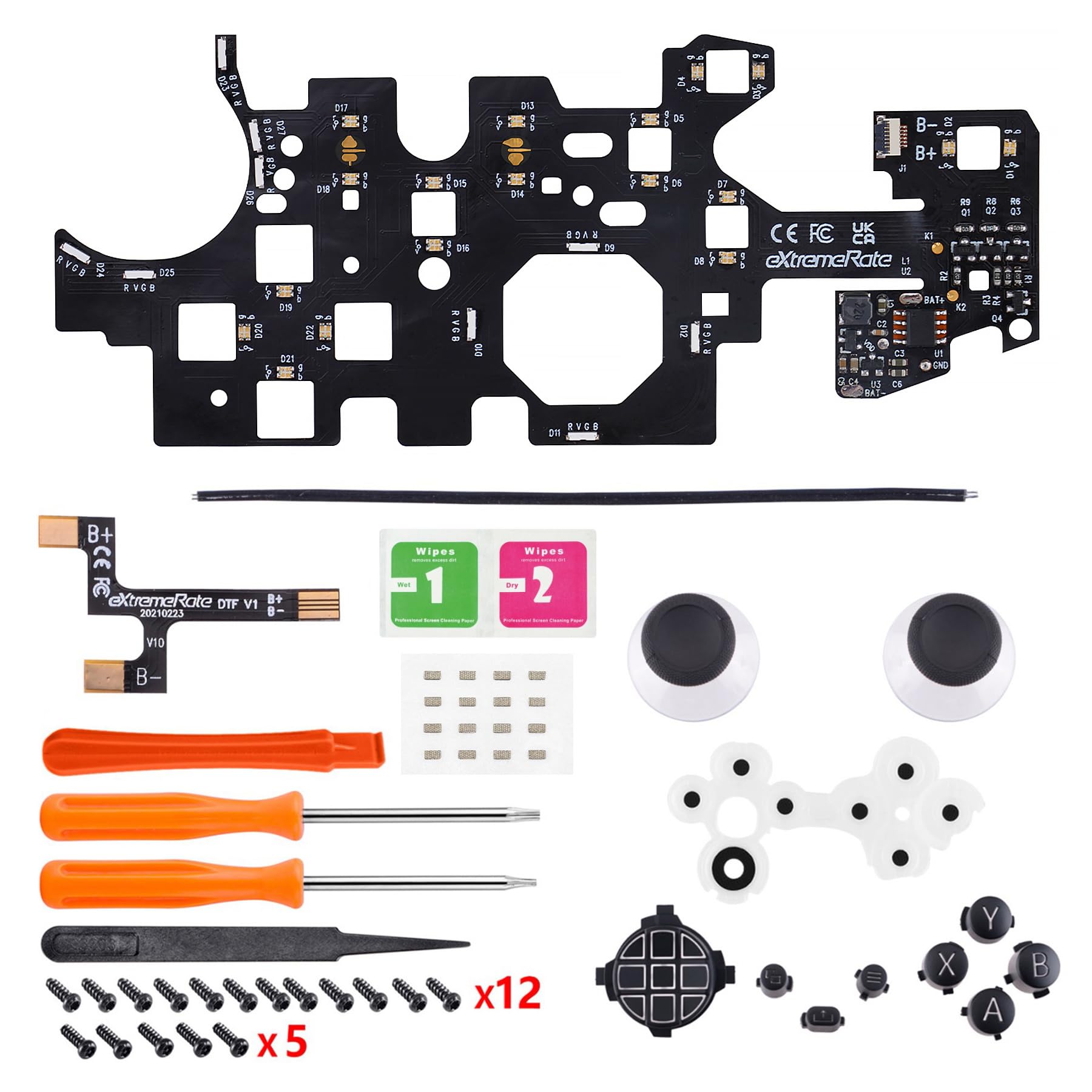 eXtremeRate Boutons Lumineux LED pour Xbox Series X S Manette avec Joystick de Remplacement pour Xbox Series X S,DTF V2 LED Kit pour Xbox Core Controller(Sans Manette)-Noir