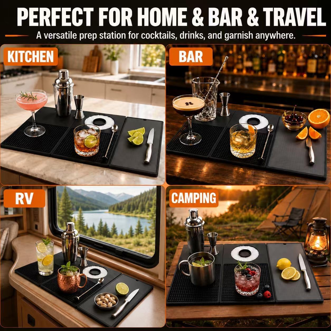 Folding Bar Mat, Portable Bar Accessories with Cutting Board image 4