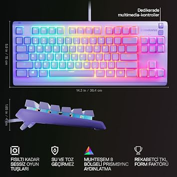 SteelSeries Apex 3 TKL RGB Water and Dust Resistant Turkish Gaming Keyboard – Lilac