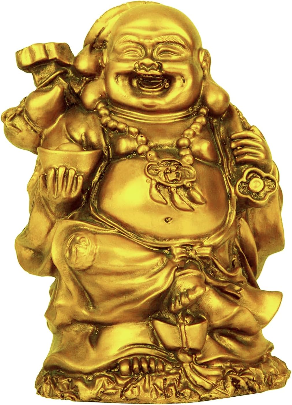 TIED RIBBONS Laughing Buddha Statue for Good Luck Front Door Feng Shui Decor for Home Gold Buddha Statue for Office Desk Happy Buddha Decorations for Living Room Buda Figure