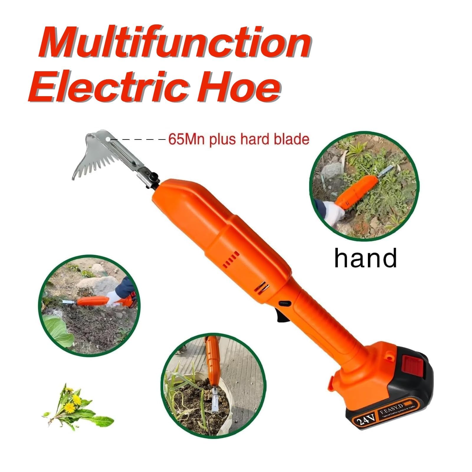 Extracteur de mauvaises herbes électrique, houe de cultivateur de jardin sans fil avec poteau télescopique, 2 batteries et gants, houe électrique 2 en 1 pour ameublir le sol, pelouse, jardin, cour