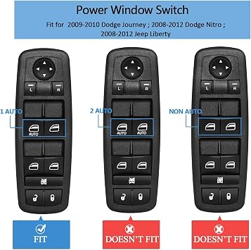 Front Driver Side Master Power Window Switch Door Lock Main Control Button Automotive Interior Trim Compatible with 2008-2012 Dodge Journey & Nitro, Jeep Liberty, RAM 1500/2500/3500 Replace 4602632AG