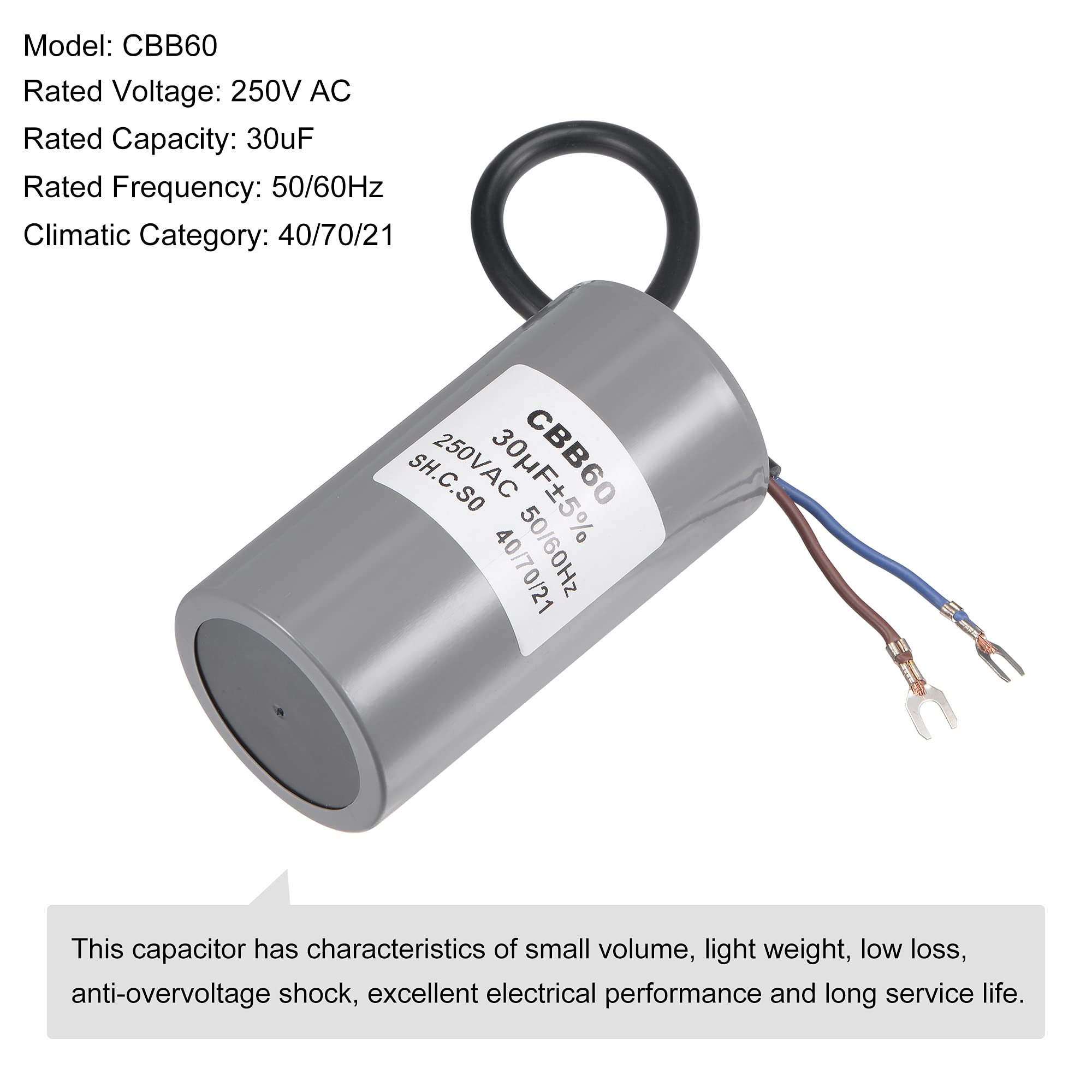 Amazon | uxcell CBB60ランコンデンサ 30uF 250V AC 2ワイヤー