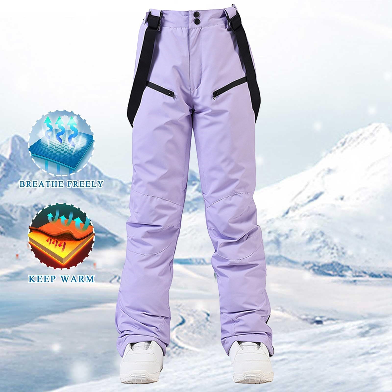 Pantaloni invernali da donna, impermeabili, da neve, invernali, caldi, da snowboard, da sci, con bretelle, grandi dimensioni, per attività all'aria aperta, da sci, da trekking, in softshell