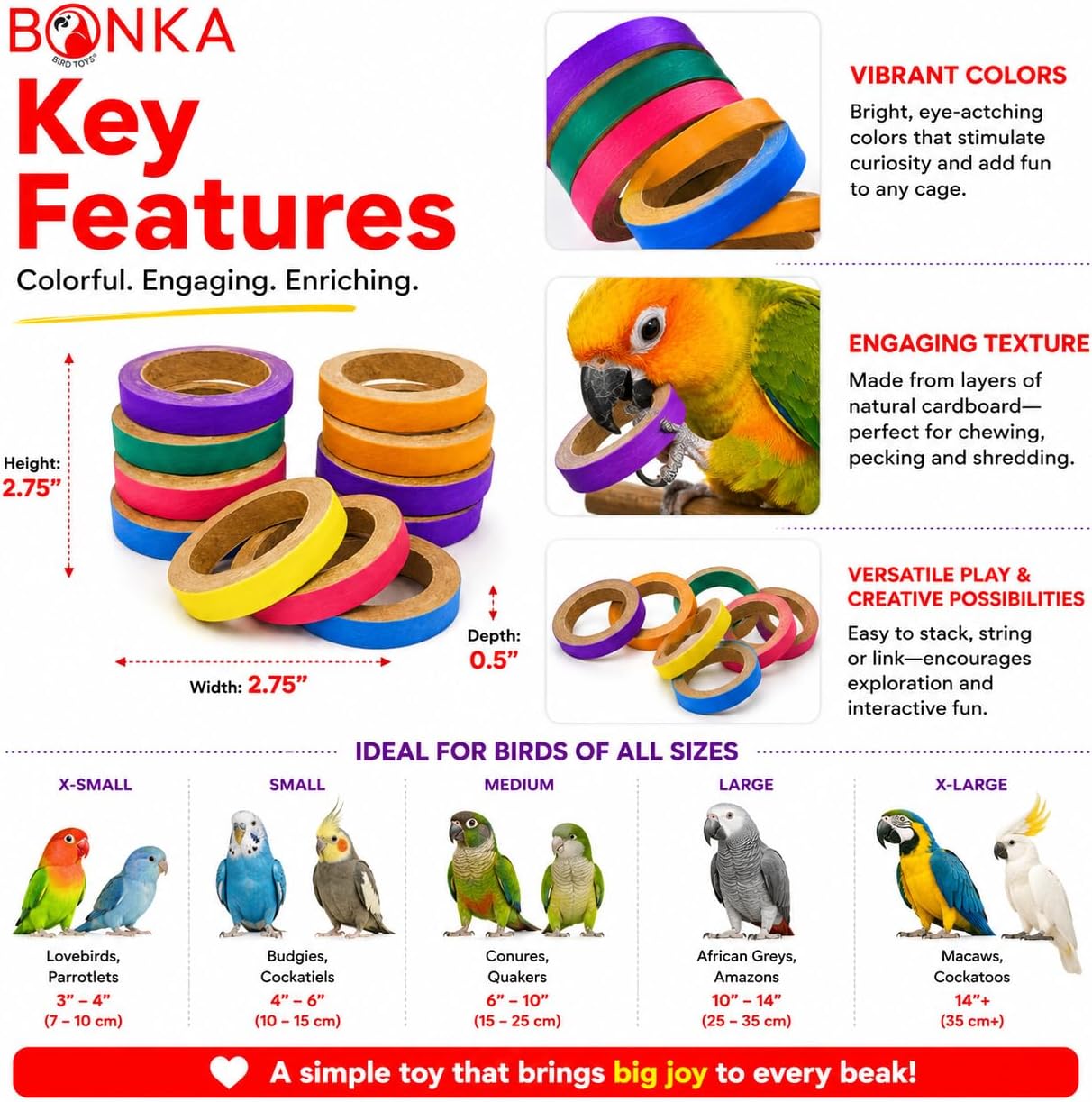 Bonka Bird Toys 2113 Pk12 2.75" Cardboard Chew Bagels Bird Foot Toy image 2